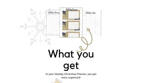 This UN- dated reusable Christmas Holiday Planner you'll get: 1) Cover sheets- 3 different styles to choose from  2) Calendar Months Jan - Dec for every year 3) Holiday To-Do List 4) Holiday Budget Planner 5) Holiday Gift List Planner 6) Holiday Card Mailing Address List 7) Holiday Meal Planner 8) Recipes Cards 9) Holiday Bucket List 10) Notes Page A Closer Look... Our Fabulous Silver and Gold with hints of Blush and Navy Snowflake Christmas Planner helps you get your Holiday on this Christmas Season! 